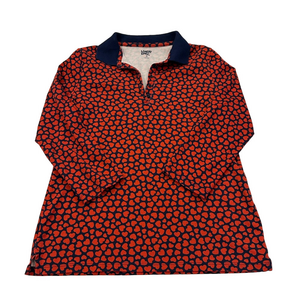 Lands' End Women red & navy heart print long sleeve collared top/shirt XS (2-4)